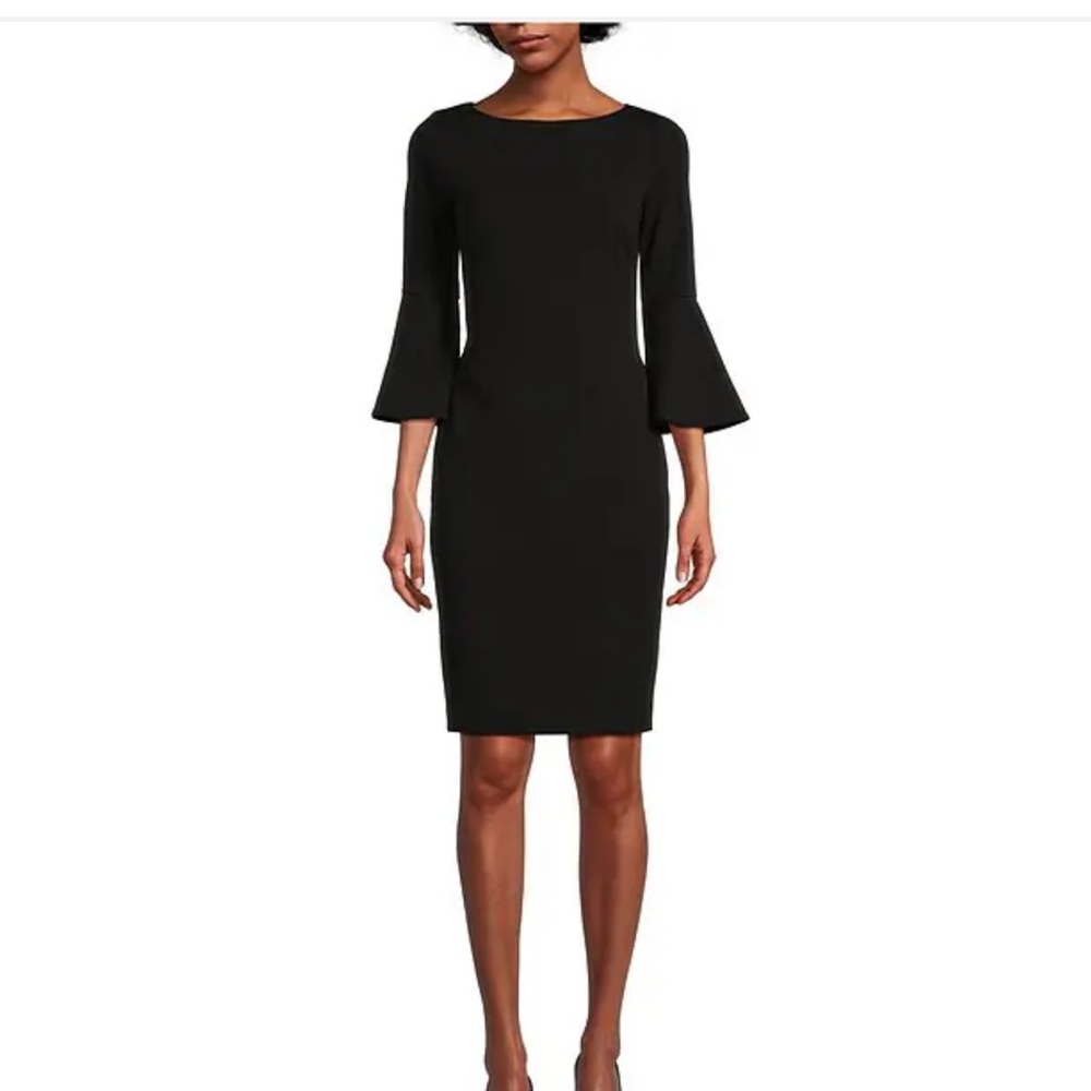 Calvin Klein 3/4 Bell Sleeve Boat Neck Sheath Dress 10